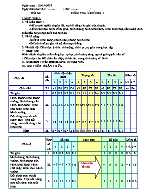 Giáo án Hình học Lớp 8 - Tiết 26 Kiểm tra Chương I - Năm học 2019-2020